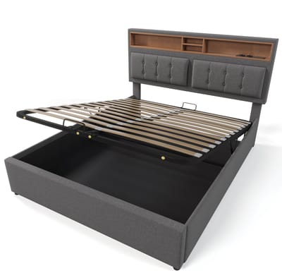 COVREO Bedframe 140x200 cm grijs stof verstelbaar hoofdeinde zonder matras