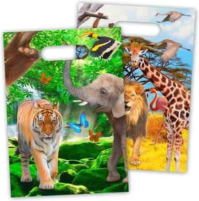 Safari/jungle thema feestzakjes - 24 stuks - uitdeelzakjes - 16,5 x 23 cm - kinderfeestje