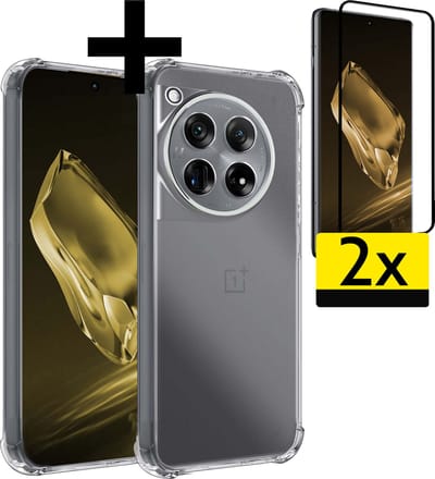 Hoesje - Met Screenprotector - 2 Stuks - Geschikt voor OnePlus 12 - Sterk & Shockproof - Siliconen Case - Back Cover - Telefoon Hoes - Shock Proof - Telefoonhoesjes - Transparant