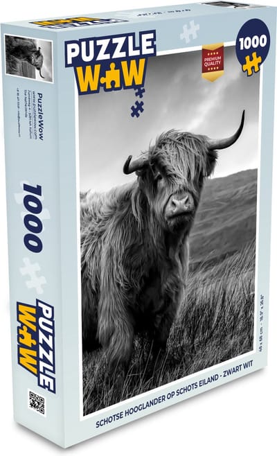 Puzzel Schotse Hooglander - Berg - Water - Natuur - Koe - Legpuzzel - Puzzel 1000 stukjes volwassenen