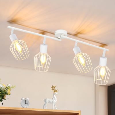 Glitzerlife - Plafondspot Plafondlamp - 4xE14 fitting - Draaibare opbouwspots 350° - Industriële vintage spot - Metaal wit - Ø71cm