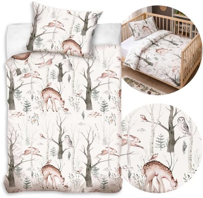 Bosdieren, dubbelzijdig, babybeddengoed voor wiegjes, met ritssluiting, 100% katoen 90x120cm+40x60cm OEKO-TEX