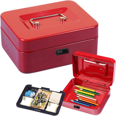 Draagbare Veilige Doos - Reisvergrendelingsdoos Geldkistje - Waardevolle Spullen Beveiligen - Cijferslot Beveiliging - 16x16x9 cm - Rood