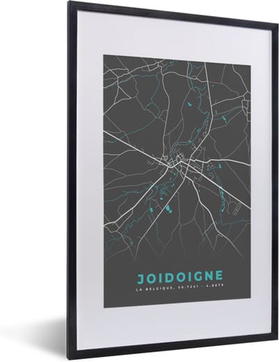 Fotolijst incl. Poster - Stadskaart – Grijs - Kaart – Joidoigne – België – Plattegrond - 40x60 cm - Posterlijst