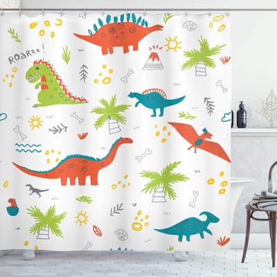 ABAKUHAUS Kleuter-douchegordijn – Veelkleurige stof – 175x240 cm – 12 haken inbegrepen