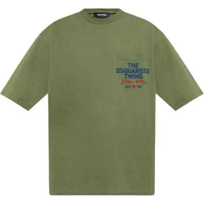 DSquared2 Unisex Katoenen borstzak T-shirt met logo voor volwassenen (Salie Groen)