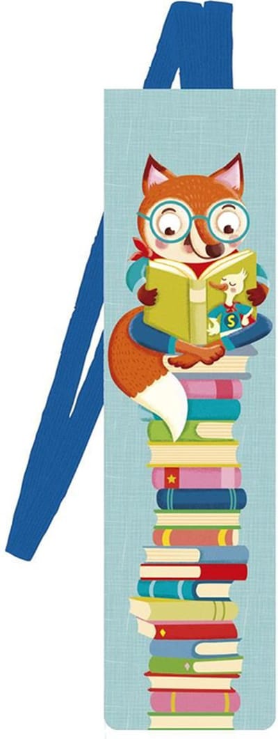 Boekenlegger met elastiek lezende vos - 4,7x17,5cm