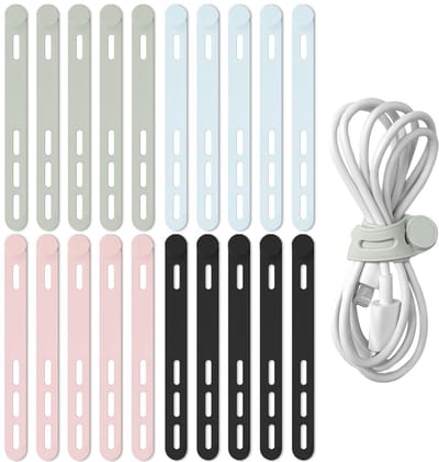 Dailygoods - 16 stuks herbruikbare kabelbinders, siliconen kabelbinders Kabelbinders Herbruikbare kabelbinders Siliconen kabelriemen voor oortelefoon telefoon oplader audiokabel computer (4 kleuren)