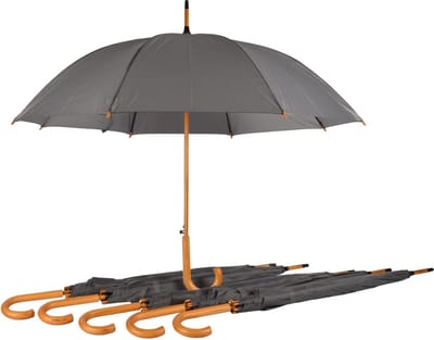 Paraplu 6 stuks - Grijze Paraplu's met Houten Handvat - Set van 6 - Opvouwbaar - Windproof - Geïnspireerd door HRH Kate Middleton | 98cm Diameter