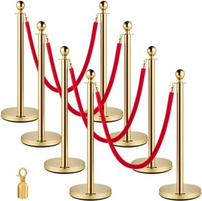 Crowd Control Stanchion - 8-Delige Set - Rood Touw Wachtrijlijn