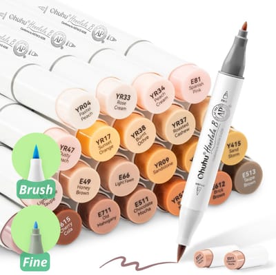 Ohuhu - Honolulu B Brush & Fine - Alcohol Art Markers - 24 Skin Tone kleuren