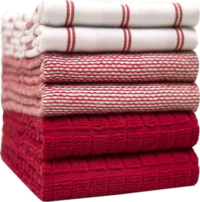 Keukenhanddoeken Set - Theedoeken Katoen - Huishoudelijke Taken - Ringgesponnen Katoen - 6 Stuks 50x70cm - Rood