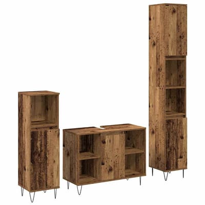 vidaXL - Badkamermeubel - Set - 3 - st - Oud - Hout - 30 - x - 30 - x - 180 - cm - Bewerkt - hout