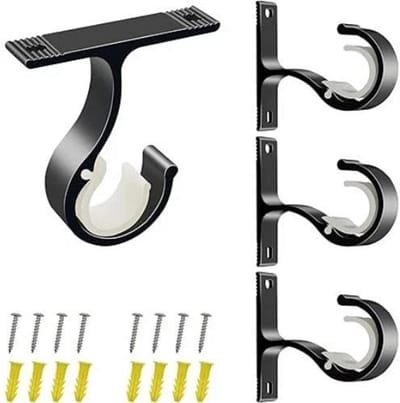 4 Stuks Gordijnroedebeugel - Zwarte stangsteunhaak - Plafondbeugel - Plafondmontagebeugel van aluminiumlegering - Gordijnroedehaak - Plafond- en wandmontage - Geschikt voor gordijnroeden en garderobestangen - Zwart