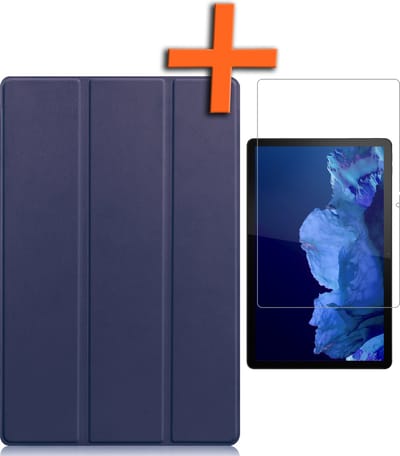 Hoesje - Geschikt voor Lenovo Tab P11 - Met Screenprotector - Trifold Bookcase - Hard Cover - Hardcover Book Case - Tablet Hoes - Donkerblauw