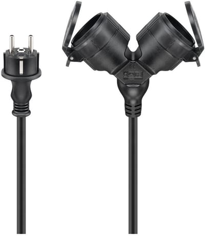 Pro Outdoor Double Extension Cable - Voeding (CEE 7/7) - Type E/F Stekker - 5m - Zwart