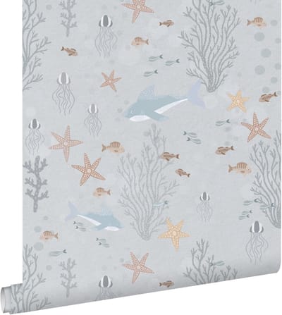 ESTAhome behang onderwaterwereld vergrijsd blauw - 50 x 900 cm - 130929