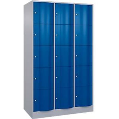 C+P Resisto lockerkast, 3 vakken, 15 vakken, B 1148 x D 640 x H 1950 mm, blank aluminium/ gentiaanblauw