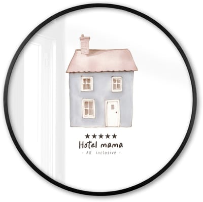 Poster in lijst Rond - Fotolijst 60x60 cm - Posters - Lichtblauw - Huisje - Mama - Tekst - Ronde posterlijst zwart - Decoratie - Wanddecoratie woonkamer - Muurdecoratie slaapkamer