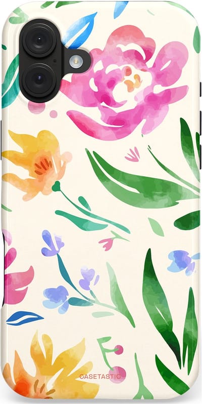 Casetastic hoesje geschikt voor Apple iPhone 16 Plus - MagSafe - Dubbellaagse bescherming - Waterflora - Fashion Case - Wit Groen Roze Geel