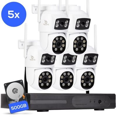 Teceye Dual Beveiligingscamera Buiten met Recorder - Draadloze Buitencamera - 5 Camera - 500GB Opslag