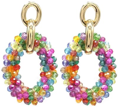 Oorbellen met Glaskralen - Facet Geslepen - 5x2,5 cm - Multicolor