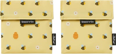 Snack'n'Go Bee - Herbruikbaar Boterhamzakje en Snackverpakking - Sluiting met klittenband - BPA-vrij - Waterdichte binnenlaag - Wasbaar tot 60°C - 2 stuks