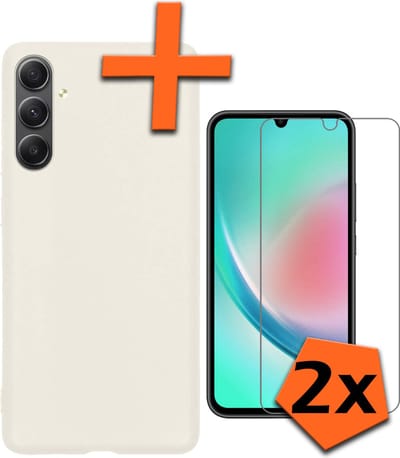 Hoes - Met 2x Screenprotector - Geschikt voor Samsung Galaxy A34 - Sterk & Shockproof - Back Cover - Siliconen Case - Telefoon Hoes - Wit