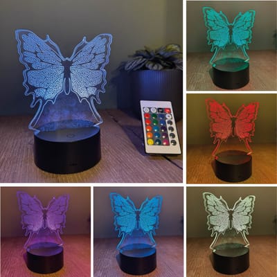 Klarigo® Nachtlamp - Vlinder 2 - Dieren - Zomer - 3D LED Lamp Illusie – 16 Kleuren – Bureaulamp – Sfeerlamp – Nachtlampje Kinderen – Creative lamp - Met afstandsbediening