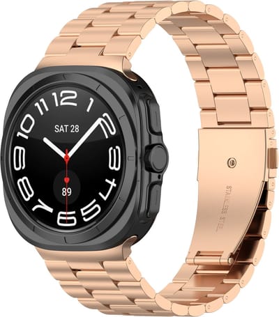 Strap-it Stalen schakel smartwatch bandje met vlindersluiting - Metalen band geschikt voor de Samsung Galaxy Watch Ultra 2 (2026) / Ultra (2024/2025) - rosé goud