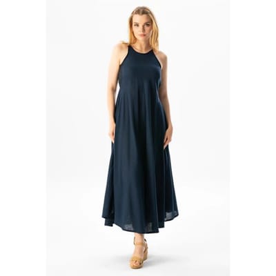 Sima Lange Zomerkleed in Schouderband Şile Stof, Marineblauw LCVT