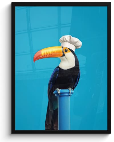 Fotolijst inclusief poster - Posterlijst 50x70 cm - Posters - Tucan - Sokkel - Vogel - Koksmuts - Foto in lijst - Keuken decoratie muur - Wanddecoratie accessoires - Muurdecoratie - Schilderijen