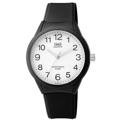 Q&Q VR28J002Y - Horloge - Sport - Analoog - Unisex - Plastic band - Rond - Cijfers - Kunststof - Zwart - Wit
