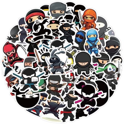 Dailygoods- Stickers 120 Stuks - Cartoon Ninja Stickers - Zelfklevende Stickers - Multisize Stickers - Waterdichte Stickers - Creatieve Decoratie - Decoratiestickers