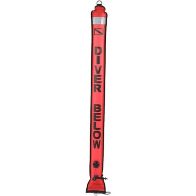 Bouée de Signalisation de Surface de Plongée Sous-Marine 150x15cm Haute Visibilité Gonflable Tube de Signalisation de Surface Vermilion