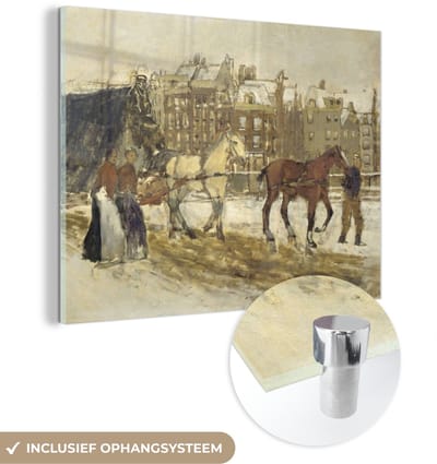 ® Glasschilderij 160x120 cm - Schilderij acrylglas - Het Rokin te Amsterdam - Schilderij van George Hendrik Breitner - Foto op glas - Muurdecoratie woonkamer - Wanddecoratie slaapkamer - Schilderijen