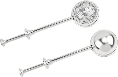 Set van 2 Theefilters met Uittrekbare Handgreep, Roestvrijstalen Theebal en Losse Theezeef