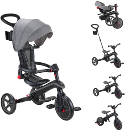 4-in-1 Opvouwbare Trike voor Peuters - Balansfiets en Trike voor Kinderen van 10 Maanden tot 5 Jaar - Zwart en Grijs