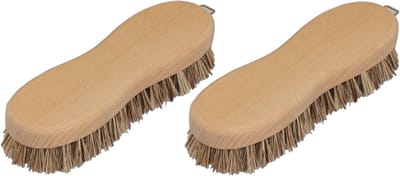 Schrobborstel - Set van 2x stuks - hout - fiber/palmvezel - luiwagen - schrobber - Schoonmaakartikelen/schoonmaakborstels