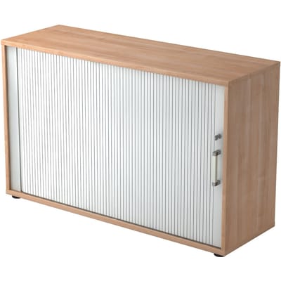 Roldeurkast TARVIS, 2 ordnerhoogten, B 1200 x D 400 x H 825 mm, afsluitbaar & stapelbaar, notenboom/aluminium zilver