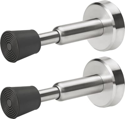 Set van 2 Roestvrijstalen Veerdeurstoppers met Rubberen Punt - 10,2 cm Hoog - Hydraulische Deurstoppers in Geborsteld Nikkel