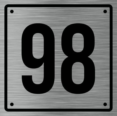 Huisnummerbord 98 - Incl. Schroeven en Pluggen – Acrylaat - 10 x 10 cm - RVS met Zwart