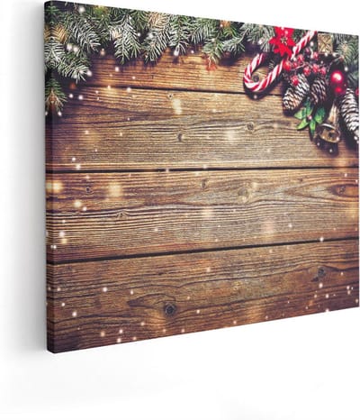 Artaza Canvas Schilderij Kersttakken - 50x40 cm - Muurdecoratie Winter - Schilderijen Op Canvas Dennenappels - Kerstversiering