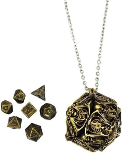 Mini Metalen Dobbelstenen - Schedel Ketting - RPG Spel - Draagbare Holle Koffer - 7 Stuks - Brons