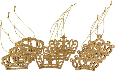 Cosy & Trendy Kersthangers kronen - 18x st - goud - 7 cm - hout - kerstornamenten - kerstversiering