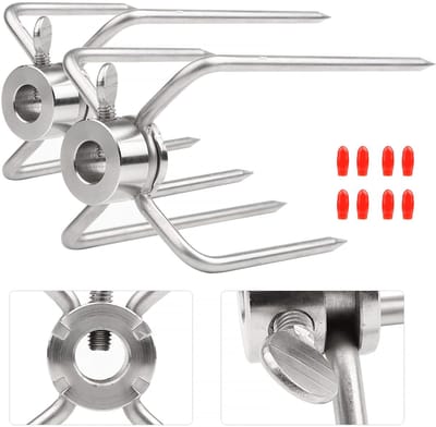 2 vleesklemmen voor draaispies, vleesspiezen voor grillspies roestvrij staal met diameter 12,5 mm met borgschroef met rode beschermhoes..
