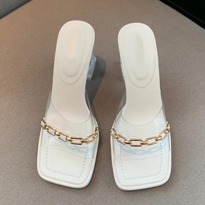 Pvc Transparante Schoenen Dames Slippers Zomer Buiten Mode Open Teen Ketting Sandalen Helder Perspex Hoge Hakken Mules Slides 35 -39 38 wit