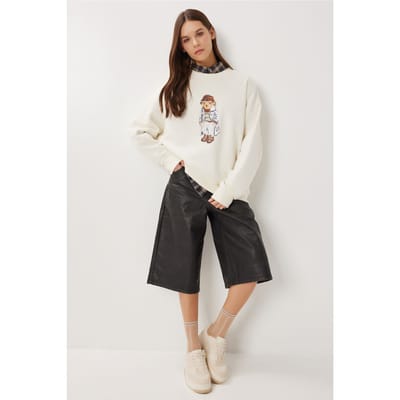 Overmaatse Crewneck Sweater met Printdetail