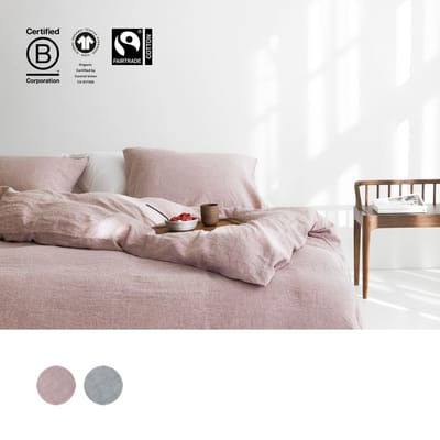 Yumeko hoeslaken gewassen linnen roze chambray 140x200x30 - Biologisch & ecologisch