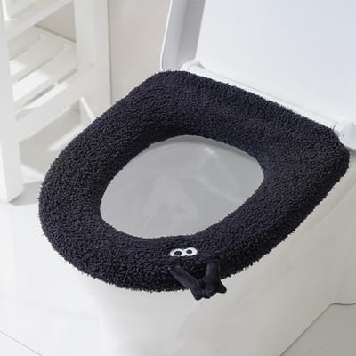 Zachte WC-brilhoes met 3D Zwart Monster Motief – Warme, Comfortabele Toiletbrilbeschermer met Handvat, voor een Speelse Toets in de Badkamer
